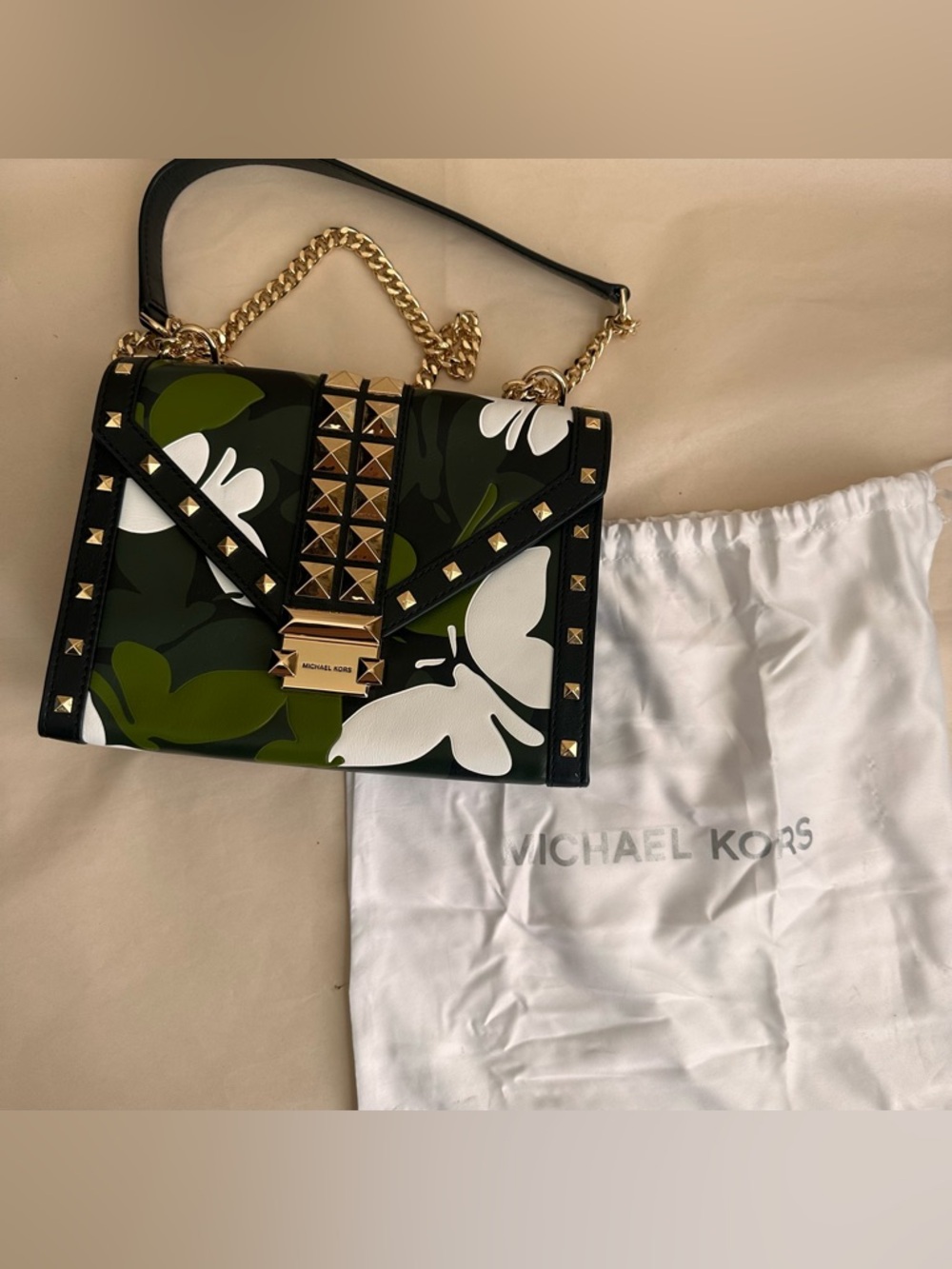NWT Michael Kors Whitney Butterfly Camo Bag Black Leather Shoulder Crossbody Y2K - Picture 4 of 11